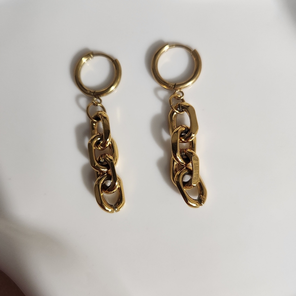 Handmade Gold Stainless Steel Chain Huggie Earrings